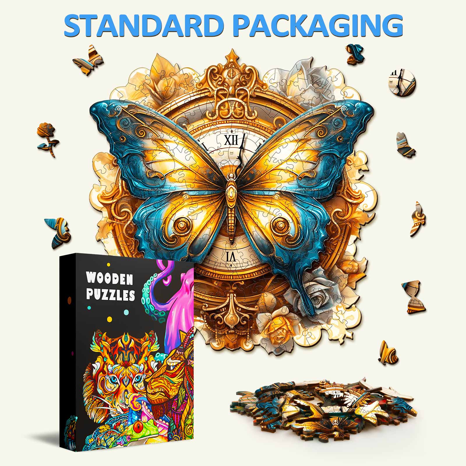 Butterfly And Clock Wooden Jigsaw Puzzle