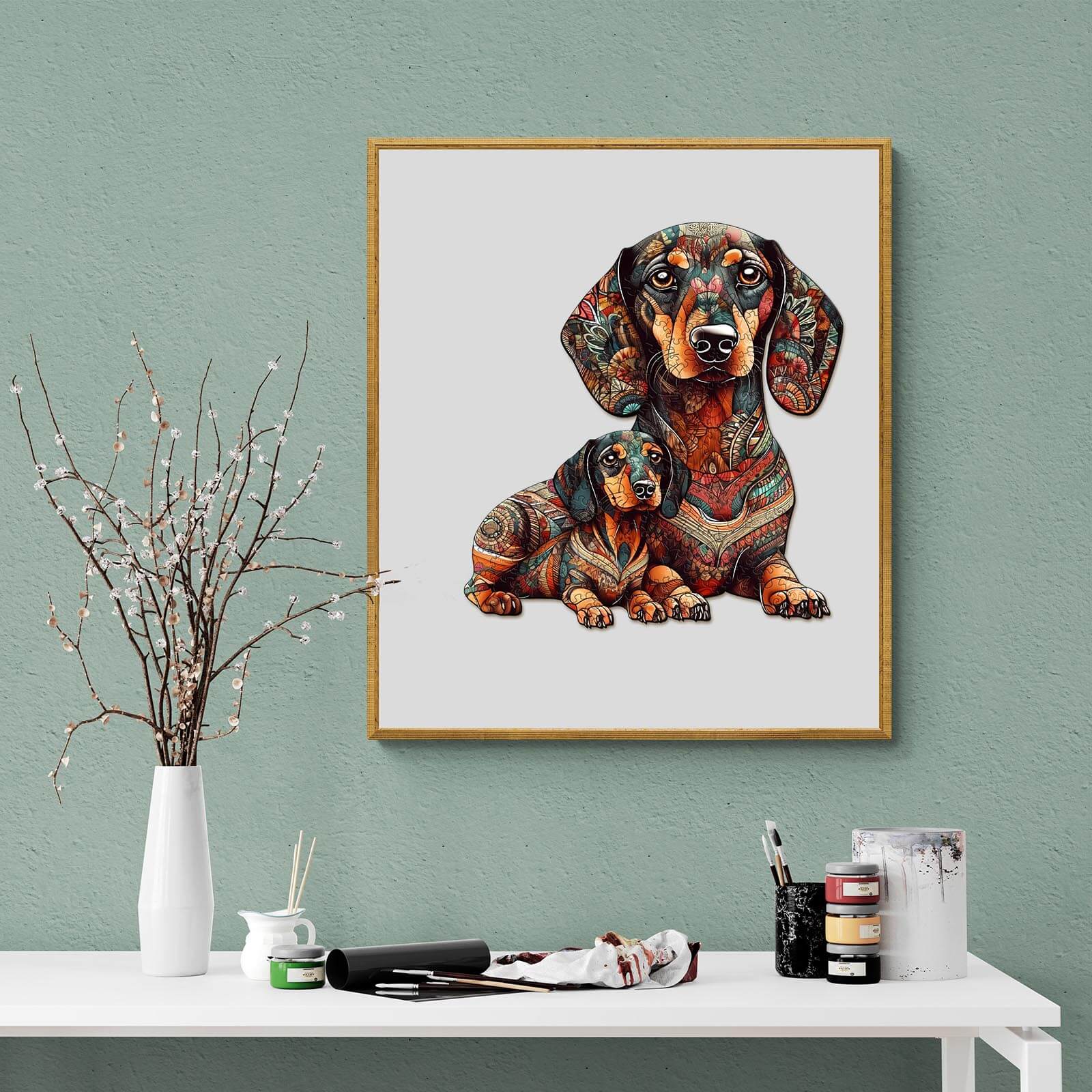 Dachshund Family-2 Wooden Jigsaw Puzzle