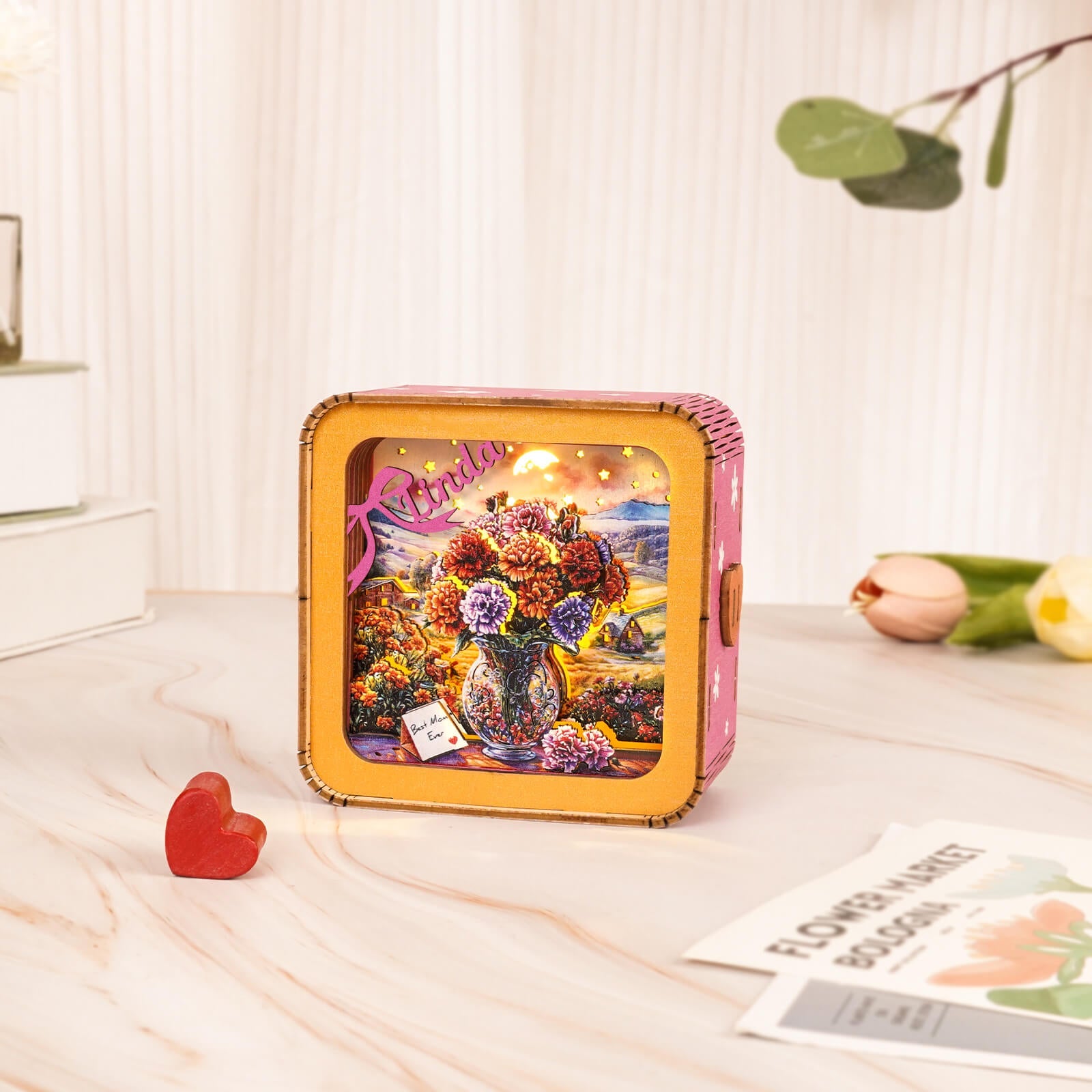 Carnations by the window Kit- Personalized 3D Wooden Puzzle Night Light