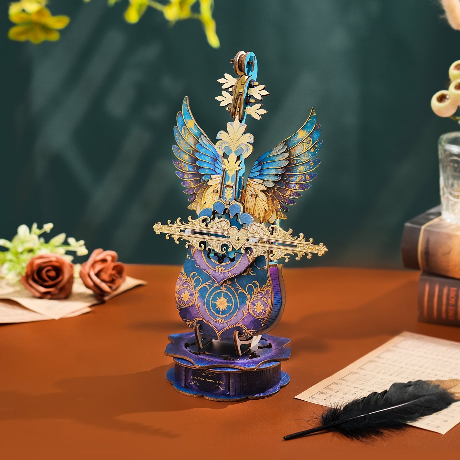 Blue Feather Cello– DIY Wooden Music Box, 3D Puzzle Craft Kit