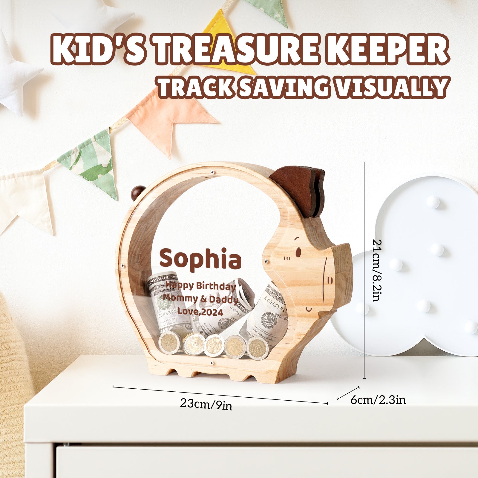 Custom Piggy Bank for Kids with Money Target and Numbers (1000 Dollar)