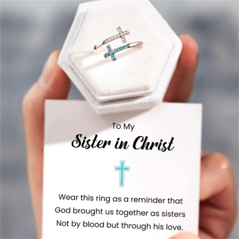 "FAITH & CROSS" Adjustable Ring in Zircon & 925 Sterling Silver