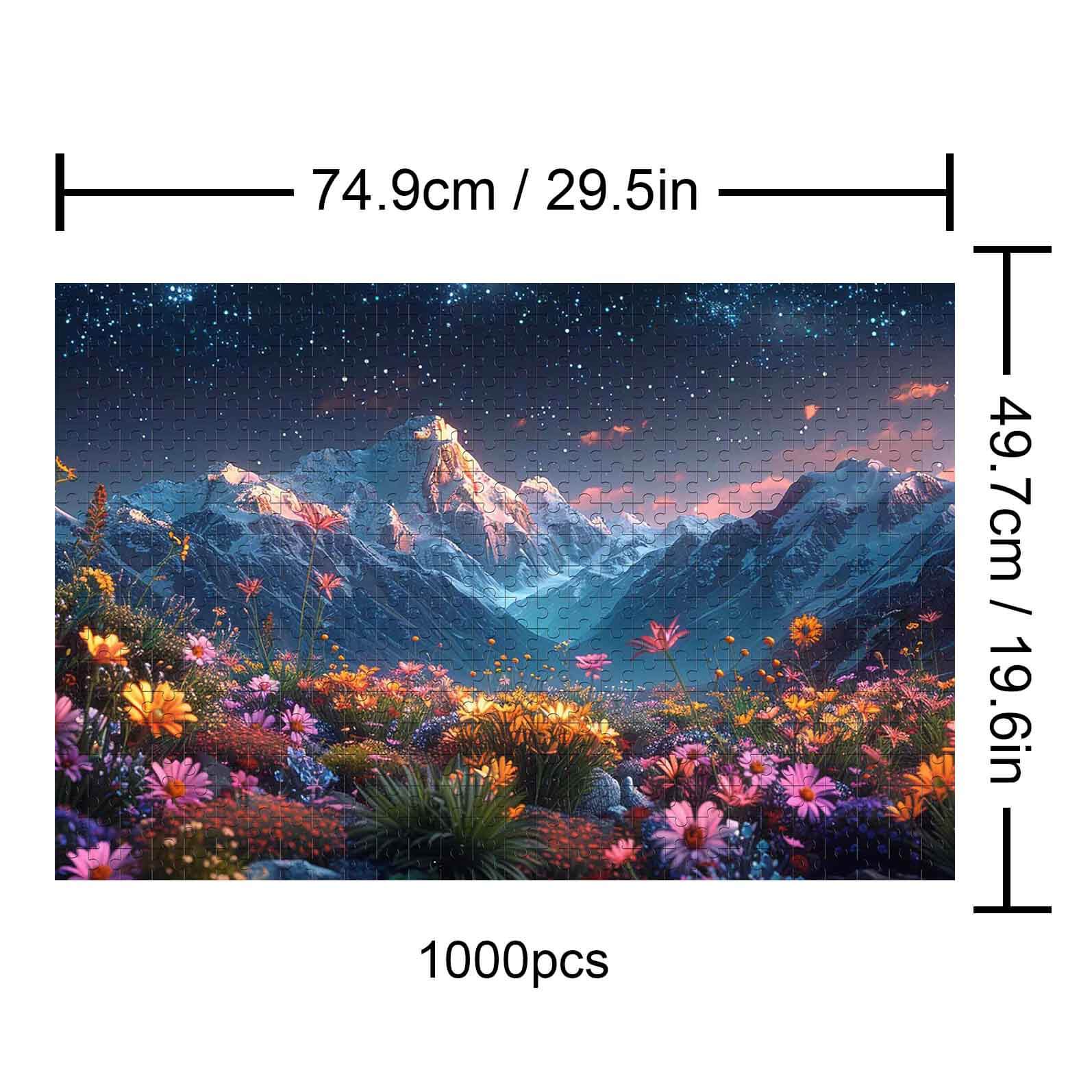 Starry Sky Garden 1000 piece puzzle featuring a vibrant floral landscape under a starry night sky.