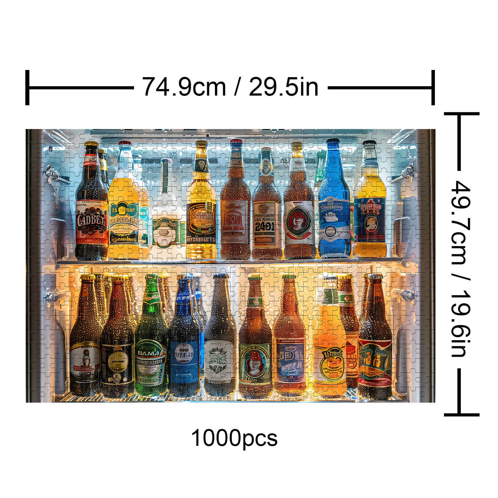 Ice Drink 1000 piece puzzle featuring various colorful beer bottles on display, perfect for puzzle enthusiasts.