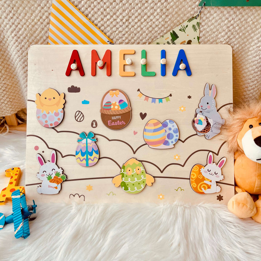 Personalized Wooden Name Puzzle - Easter Bunny & Egg Toy for Toddlers