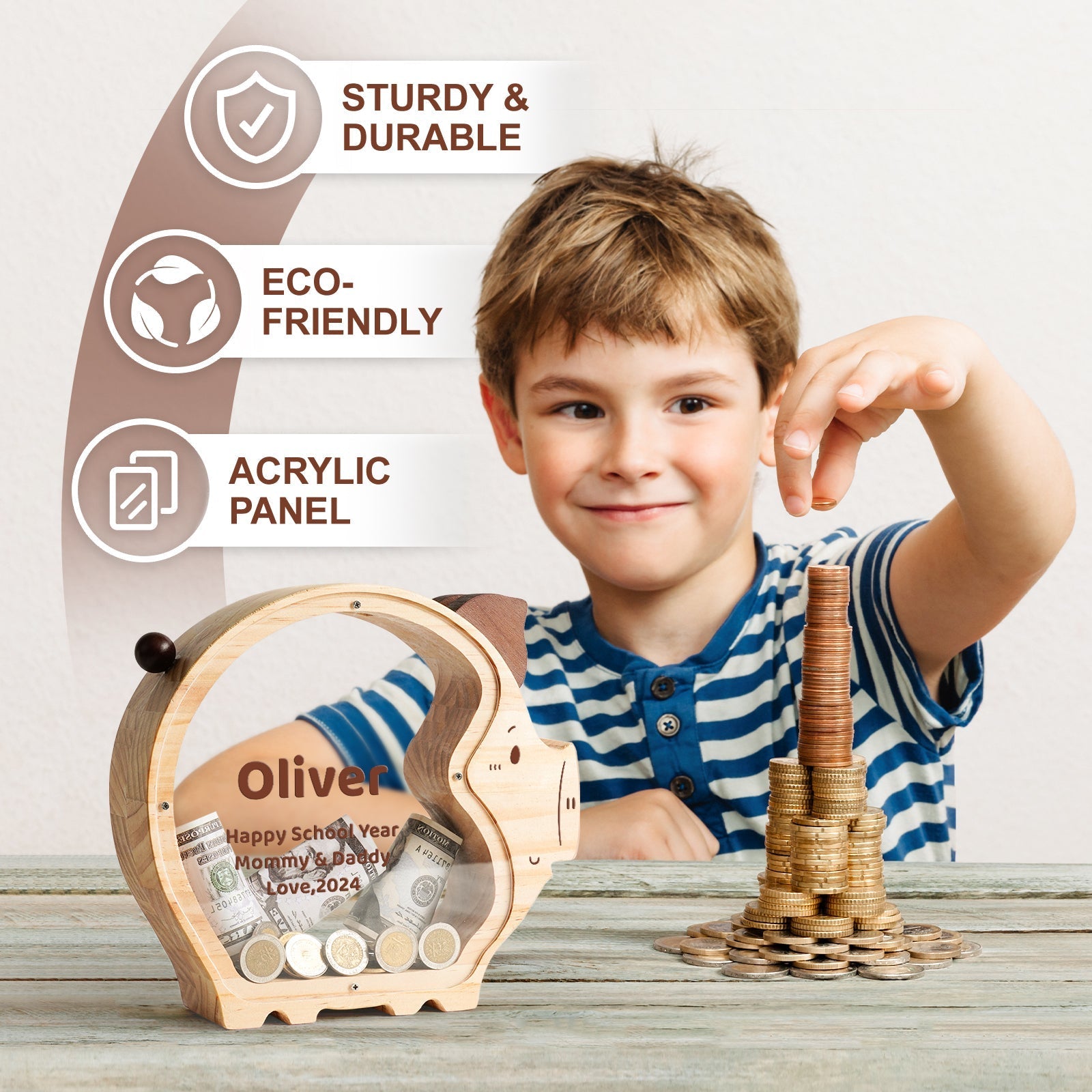 Custom Piggy Bank for Kids with Money Target and Numbers (1000 Dollar)