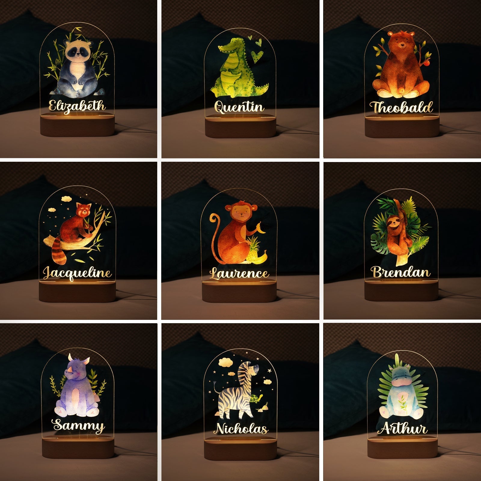 Personalized Baby Name Animal Style Night Light