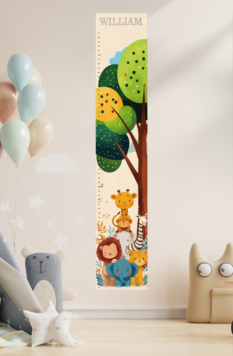 Personalized Wooden Jungle Animal Growth Chart Ruler
