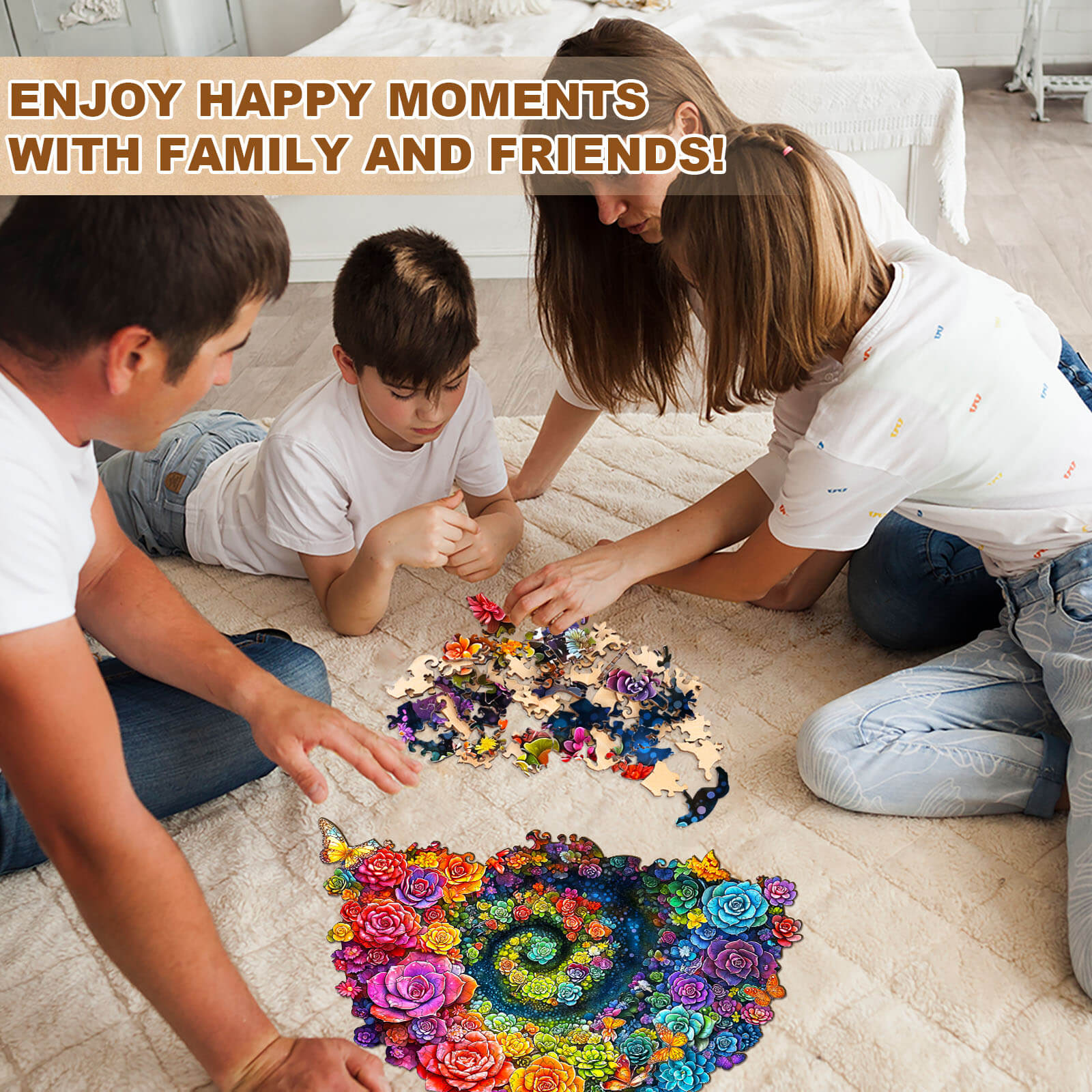 Rainbow vortex succulents Wooden Jigsaw Puzzle
