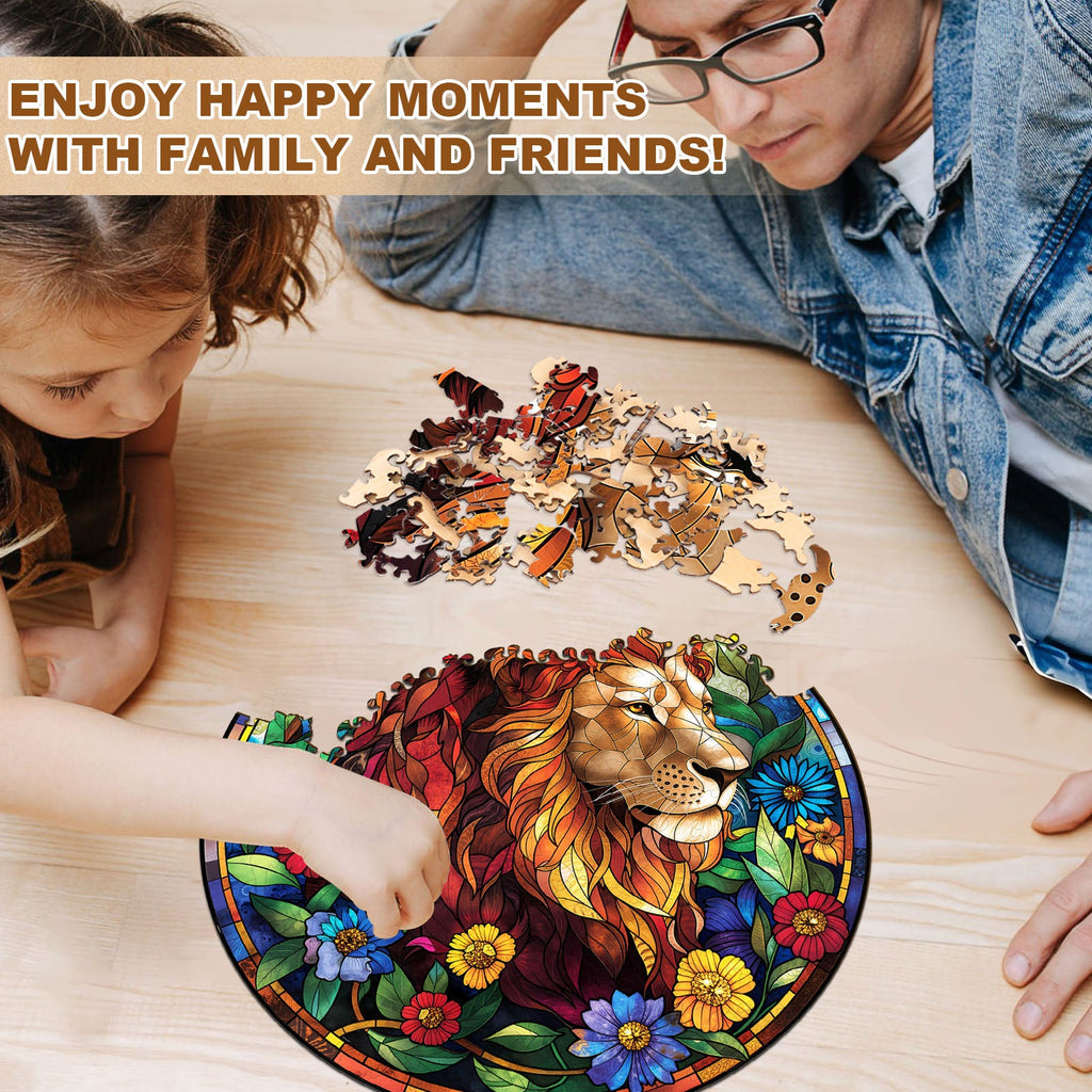 Stained Glass Lion Wooden Jigsaw Puzzle