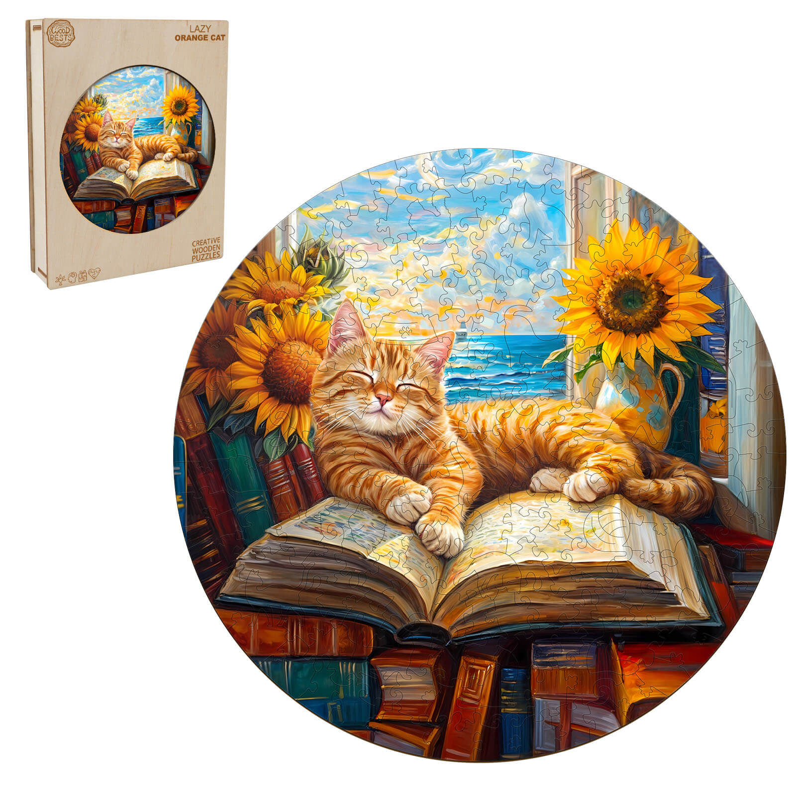 Lazy Orange Cat Wooden Jigsaw Puzzle
