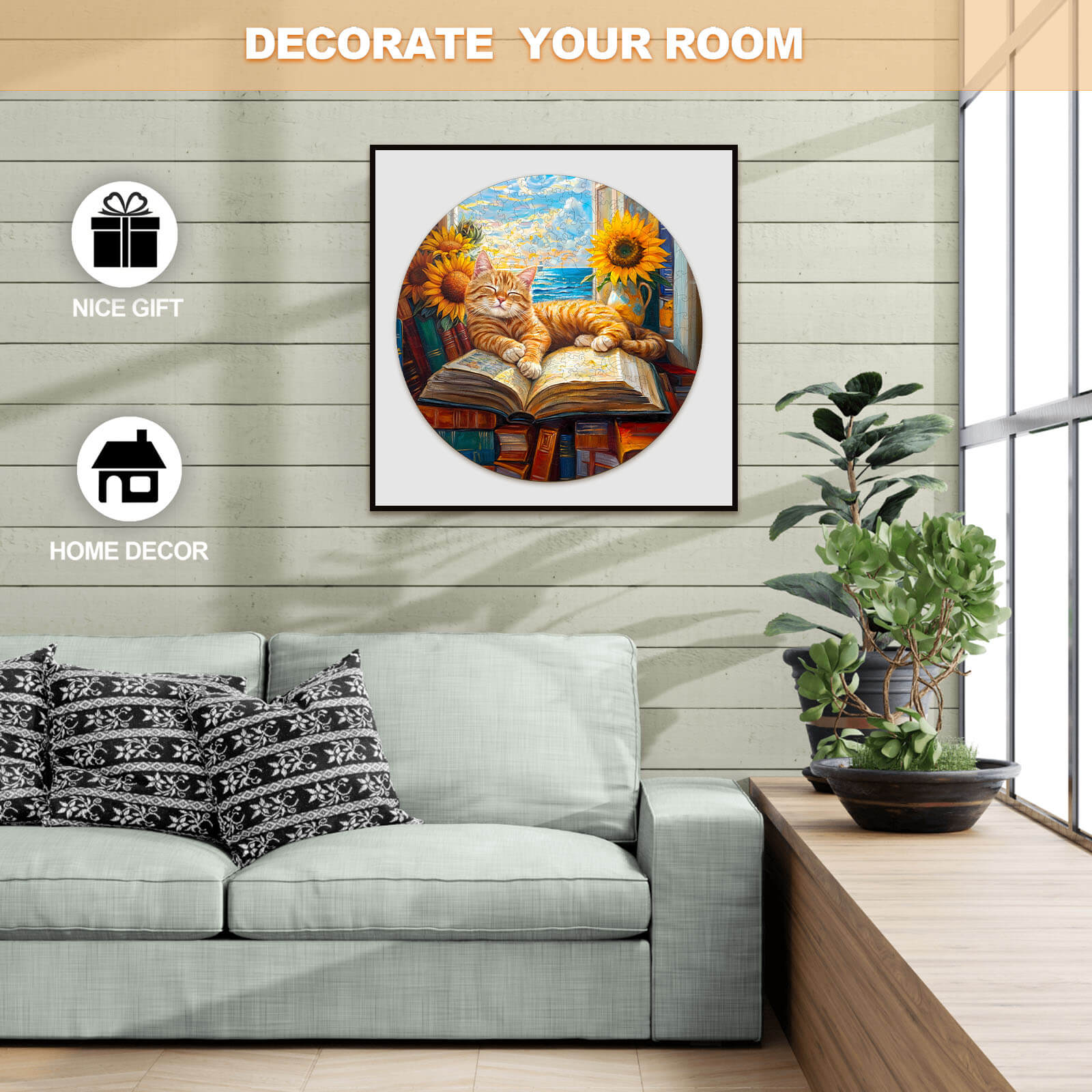 Lazy Orange Cat Wooden Jigsaw Puzzle