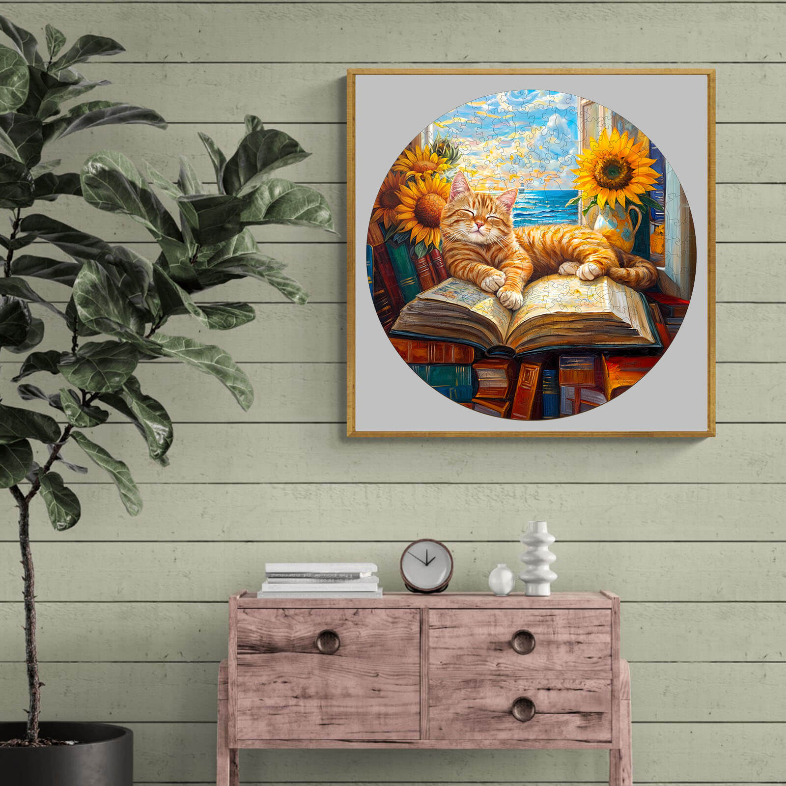 Lazy Orange Cat Wooden Jigsaw Puzzle