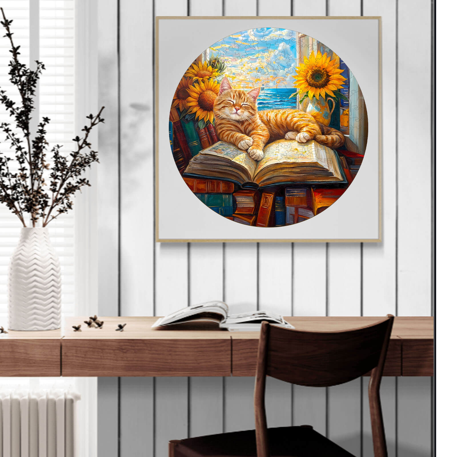 Lazy Orange Cat Wooden Jigsaw Puzzle
