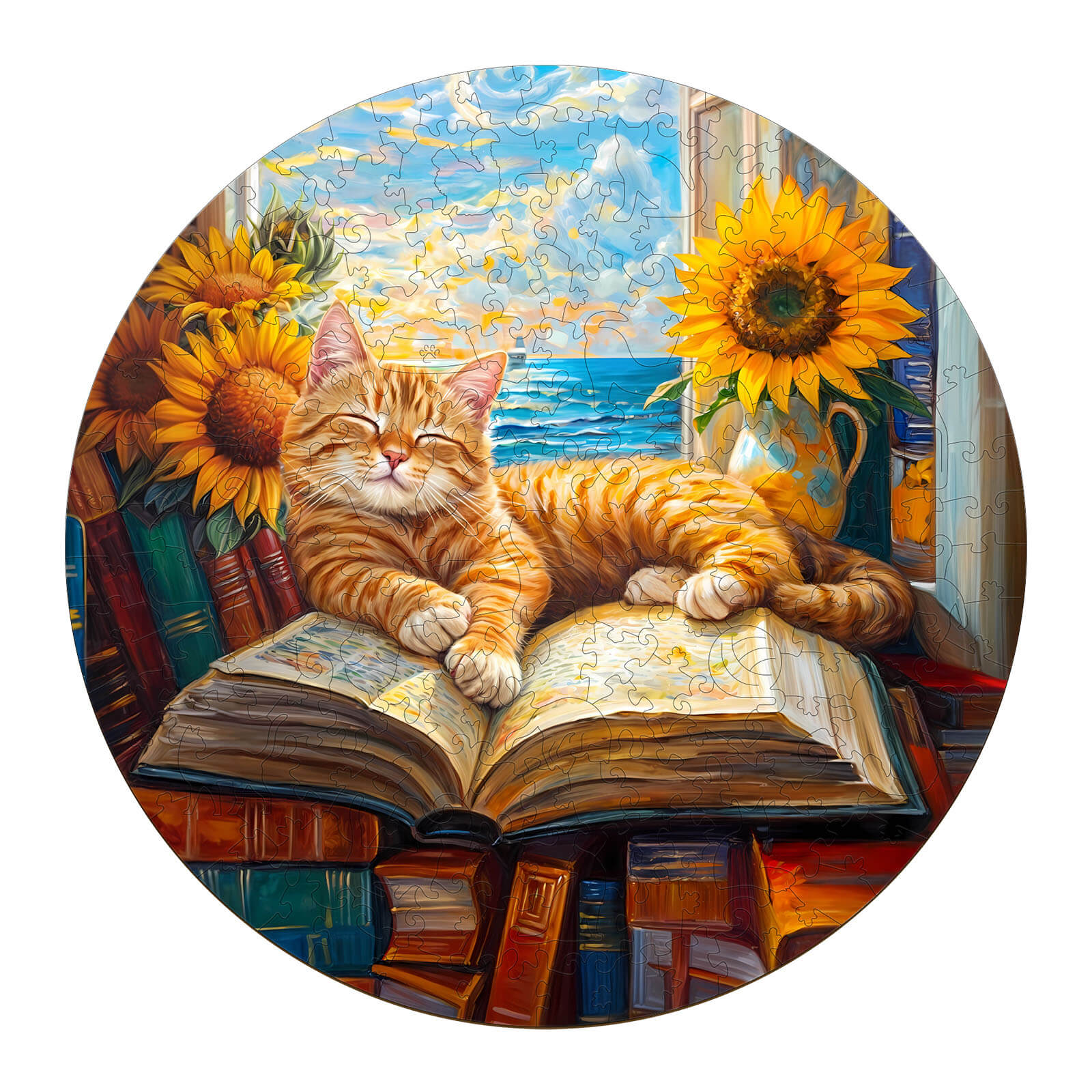 Lazy Orange Cat Wooden Jigsaw Puzzle