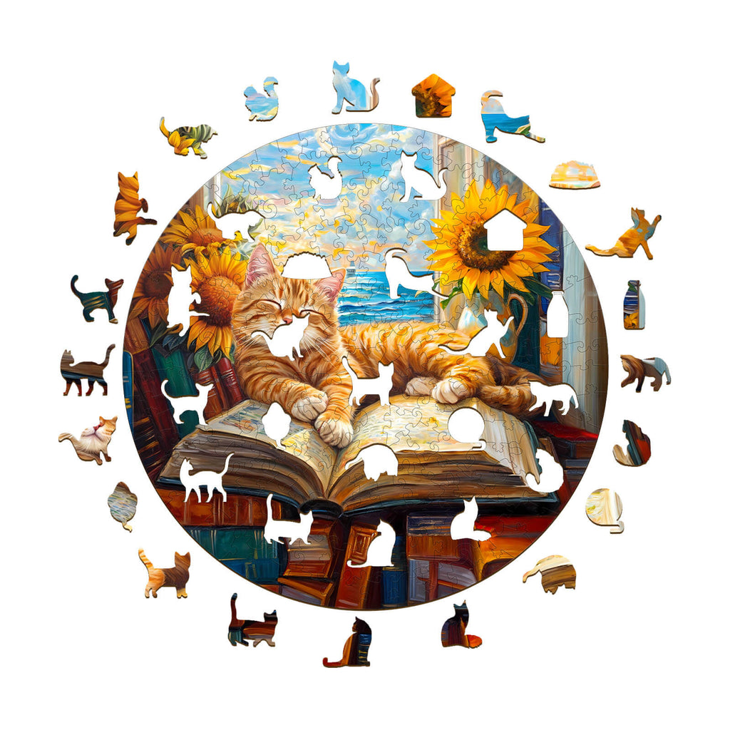 Lazy Orange Cat Wooden Jigsaw Puzzle