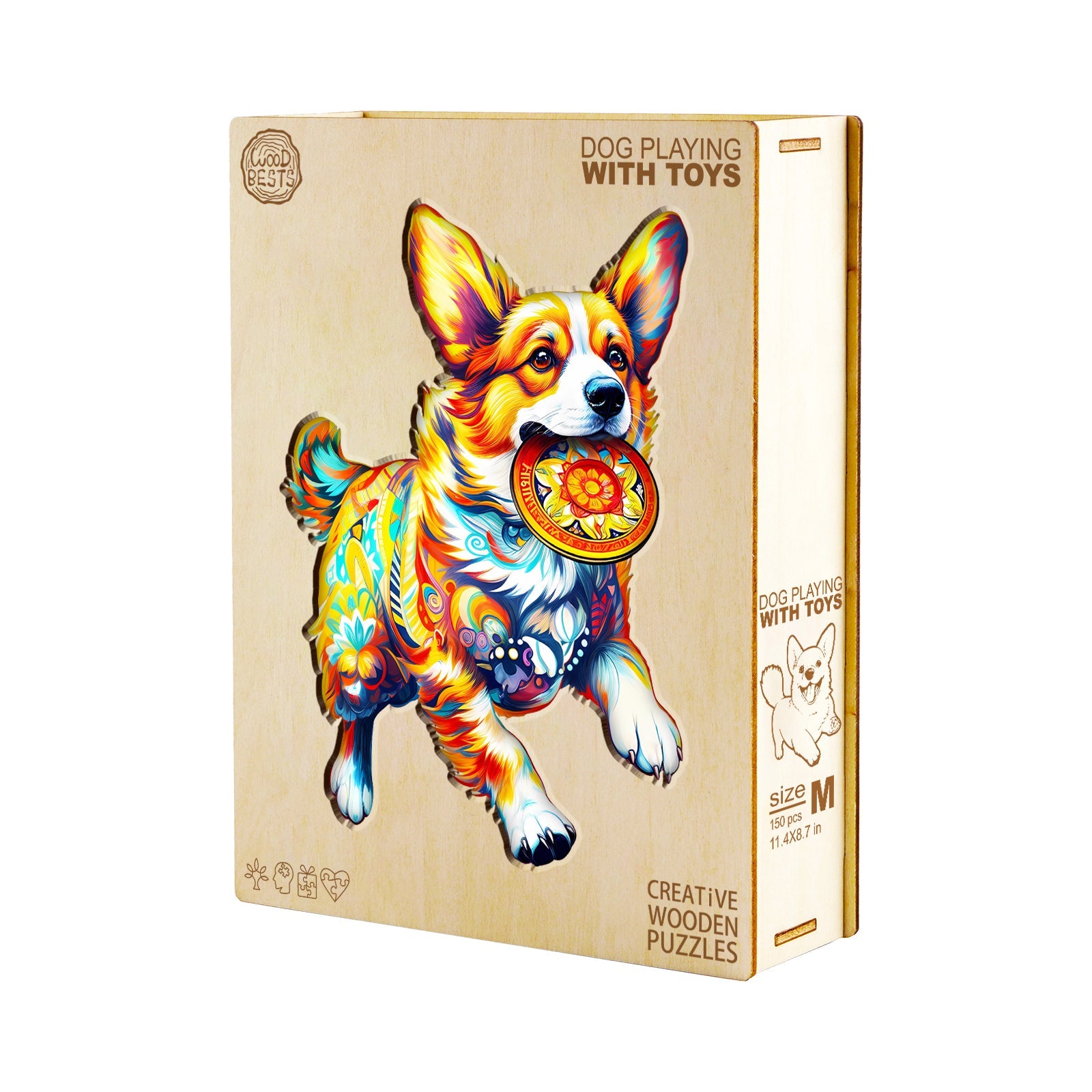 Dog Playing with Toys Wooden Jigsaw Puzzle