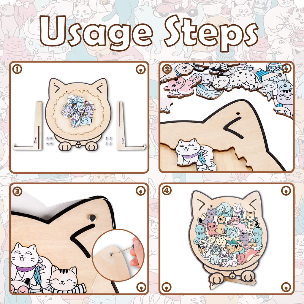 Cute Cat Shaped Wooden Puzzle for Baby