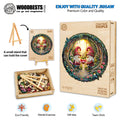 Gnome Couple Wooden Jigsaw Puzzle showcasing vibrant colors, eco-friendly materials, and featuring a creative design for brain exercise.