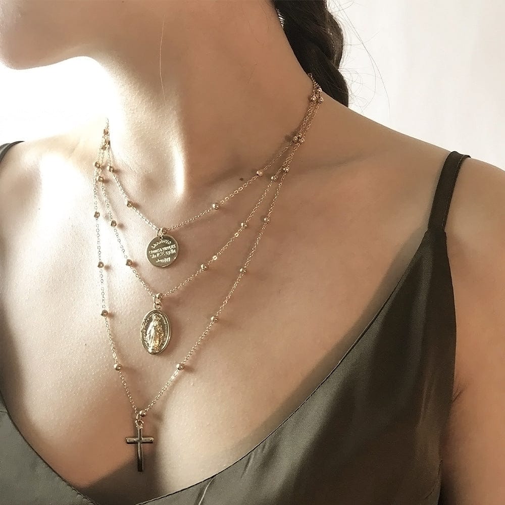 3-1 LAYERED CROSS NECKLACE
