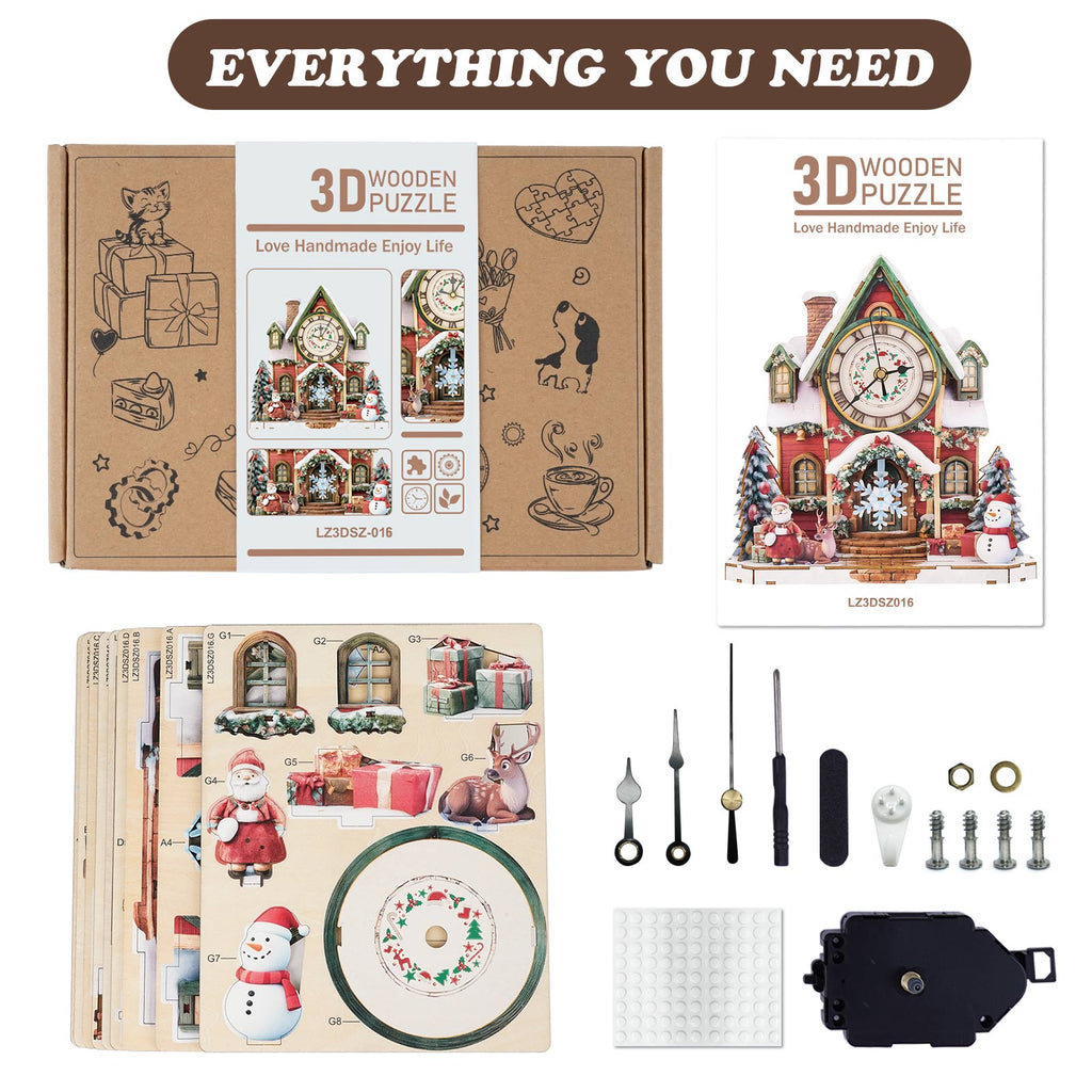 Christmas House– DIY Wooden Clock, 3D Puzzle Craft Kit