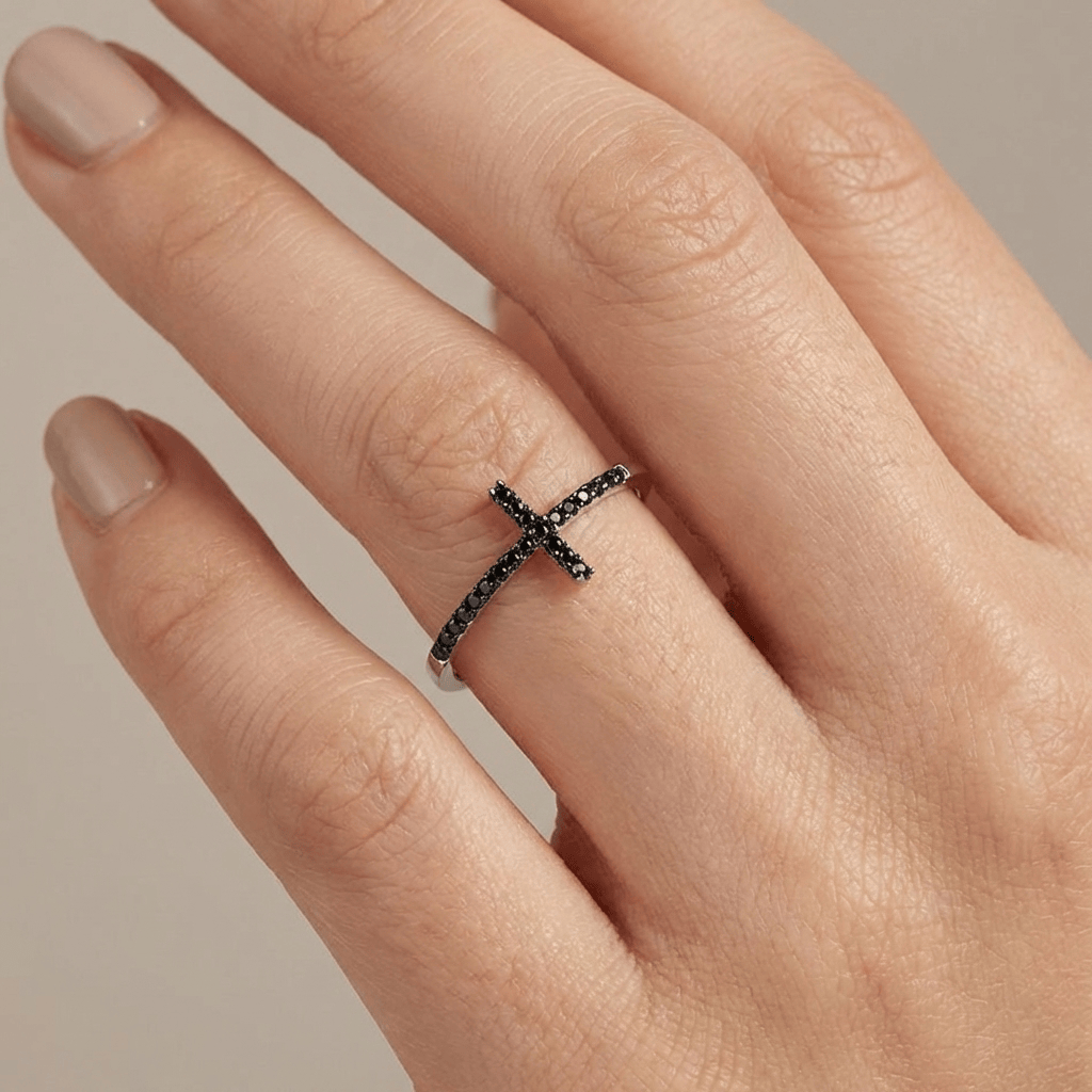 SILVER CROSS SPARKLE RING