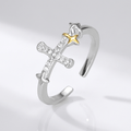 GOLD STAR CROSS RING - (ADJUSTABLE)