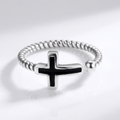 BLESSED BLACK CROSS RING - (ADJUSTABLE)