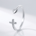 CROSS AND HEART RING WITH ZIRCON DIAMONDS - (ADJUSTABLE)