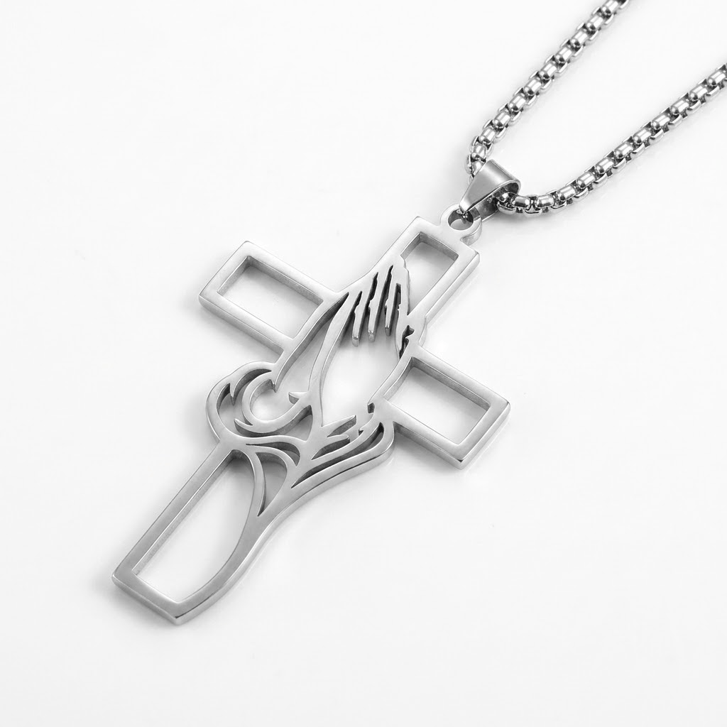 PRAYING HANDS IN CROSS NECKLACE