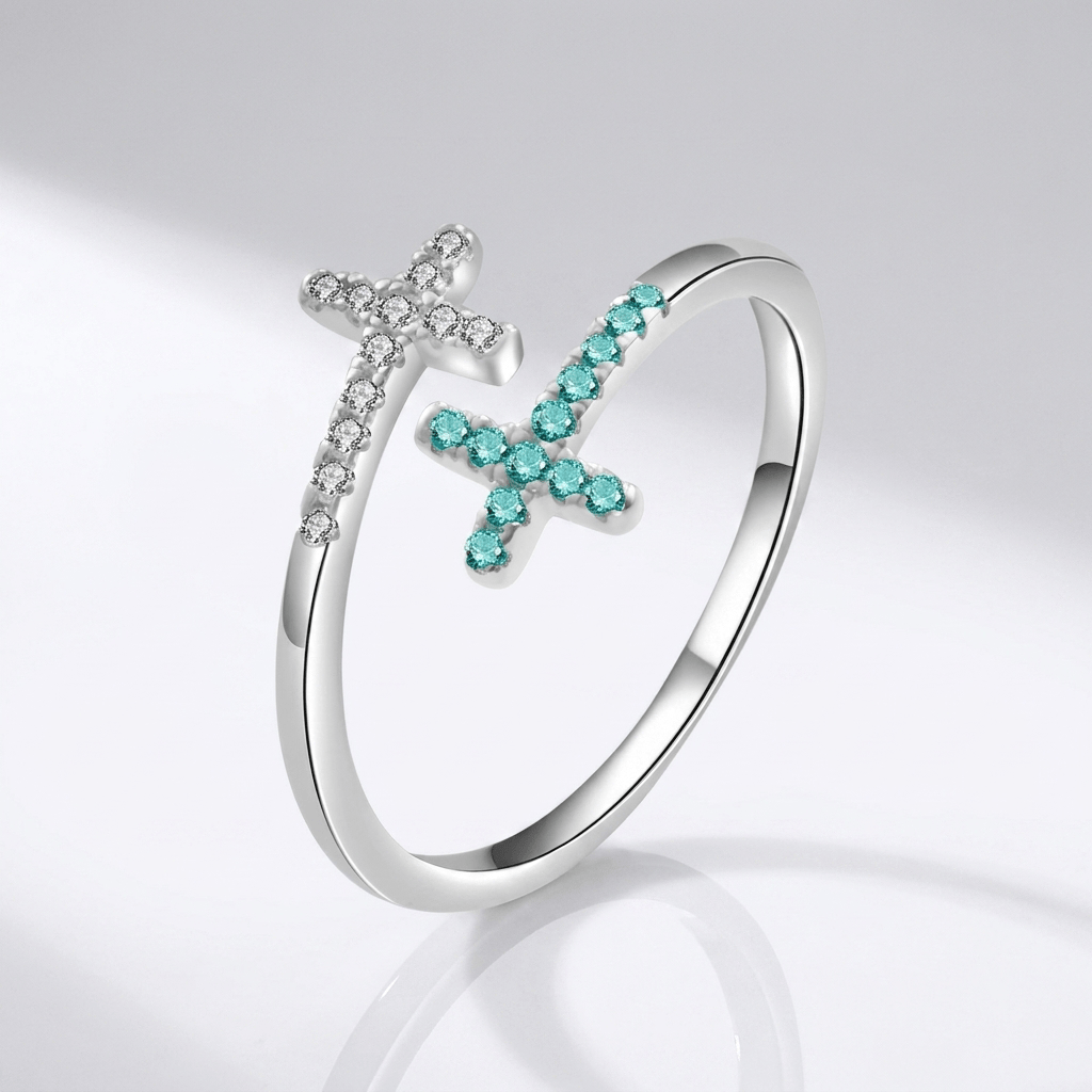 TIFFANY BLUE CROSS WITH ZIRCON STONES - (ADJUSTABLE)