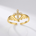 ANGEL WINGS WITH ZIRCON DIAMONDS CROSS RING - (ADJUSTABLE)