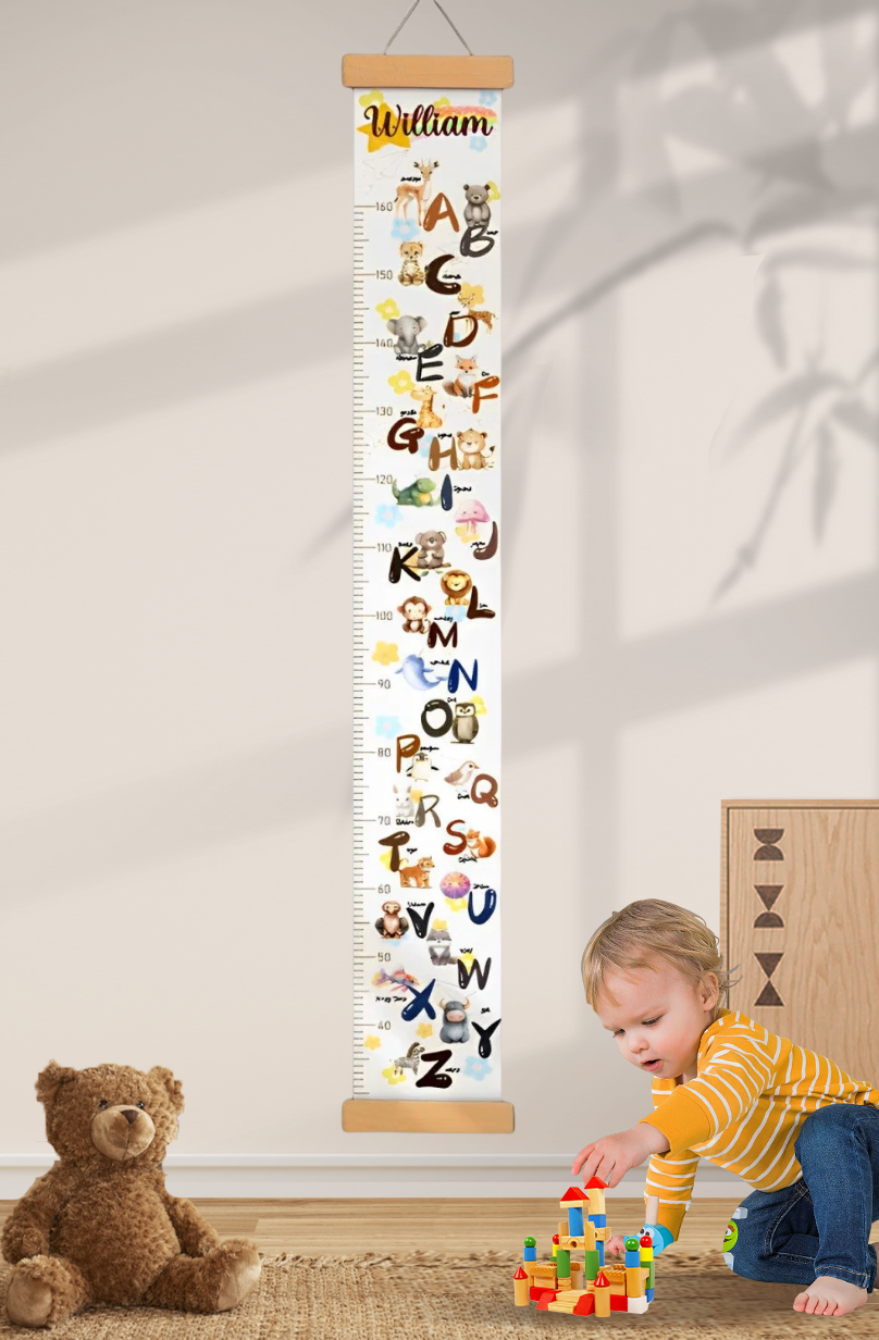 Personalized Animal Alphabet Hanging Canvas Height Ruler