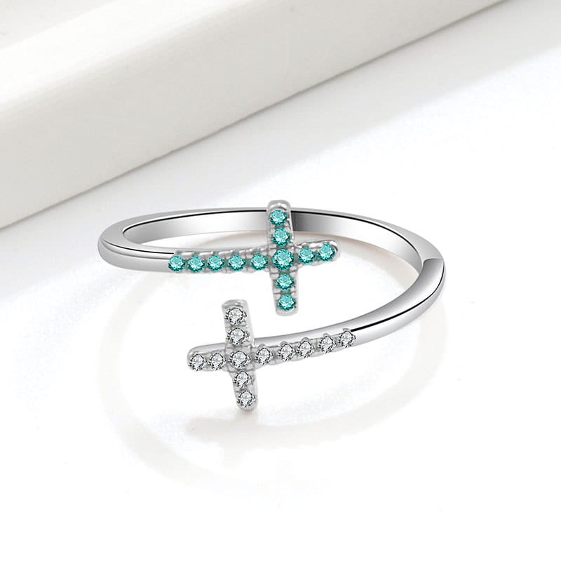 TIFFANY BLUE CROSS WITH ZIRCON STONES - (ADJUSTABLE)