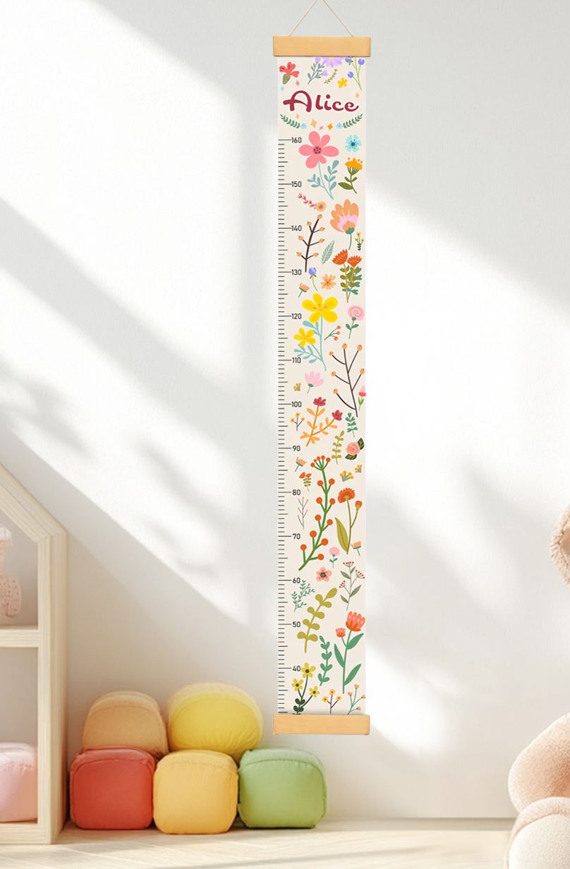 Personalized Blooming Flowers Hanging Canvas Height Ruler