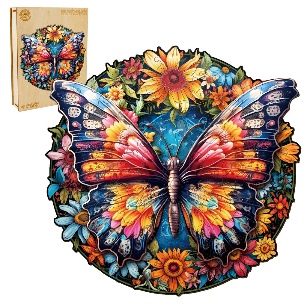 Butterflies And Sunflowers Wooden Jigsaw Puzzle