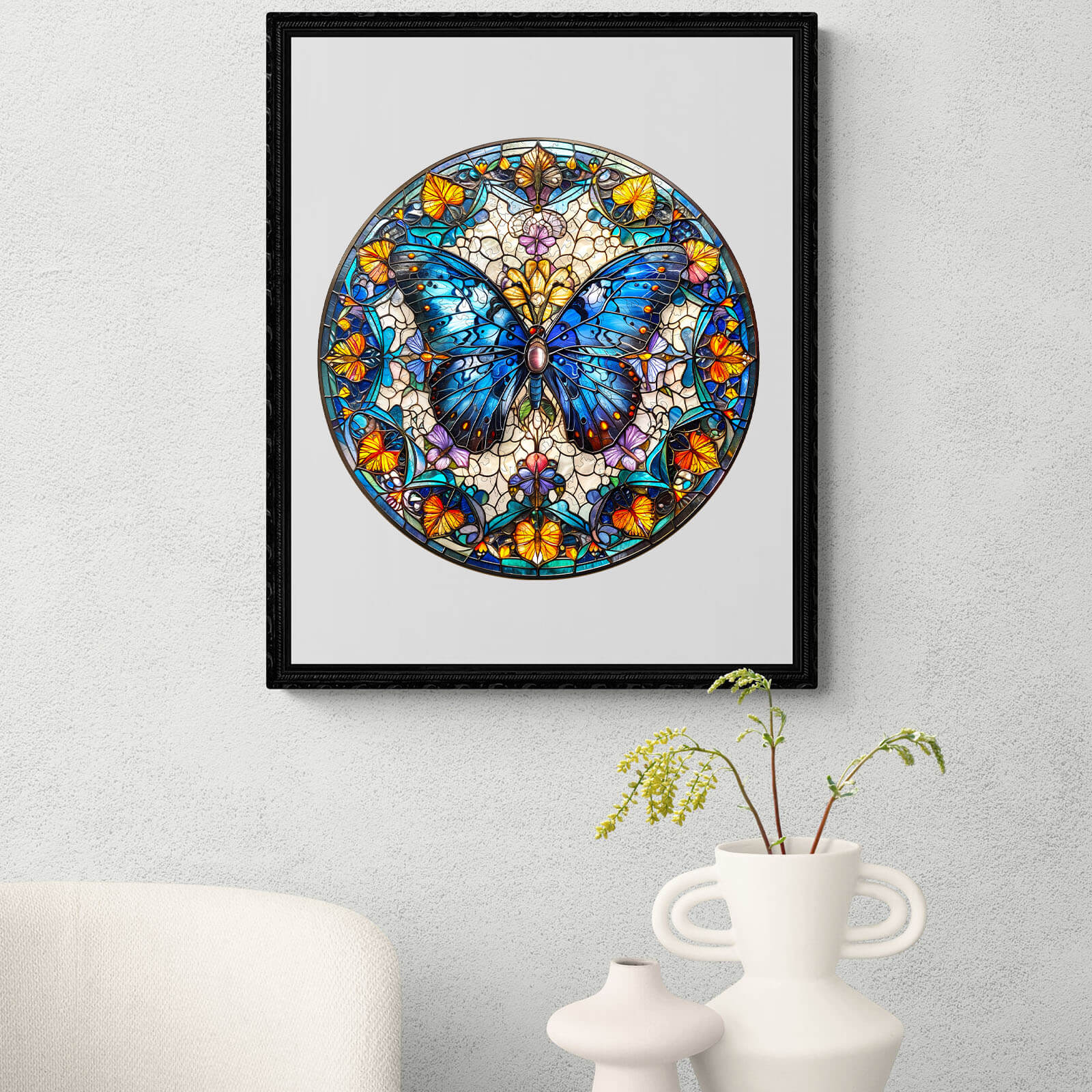 stained glass butterfly-2 Wooden Jigsaw Puzzle