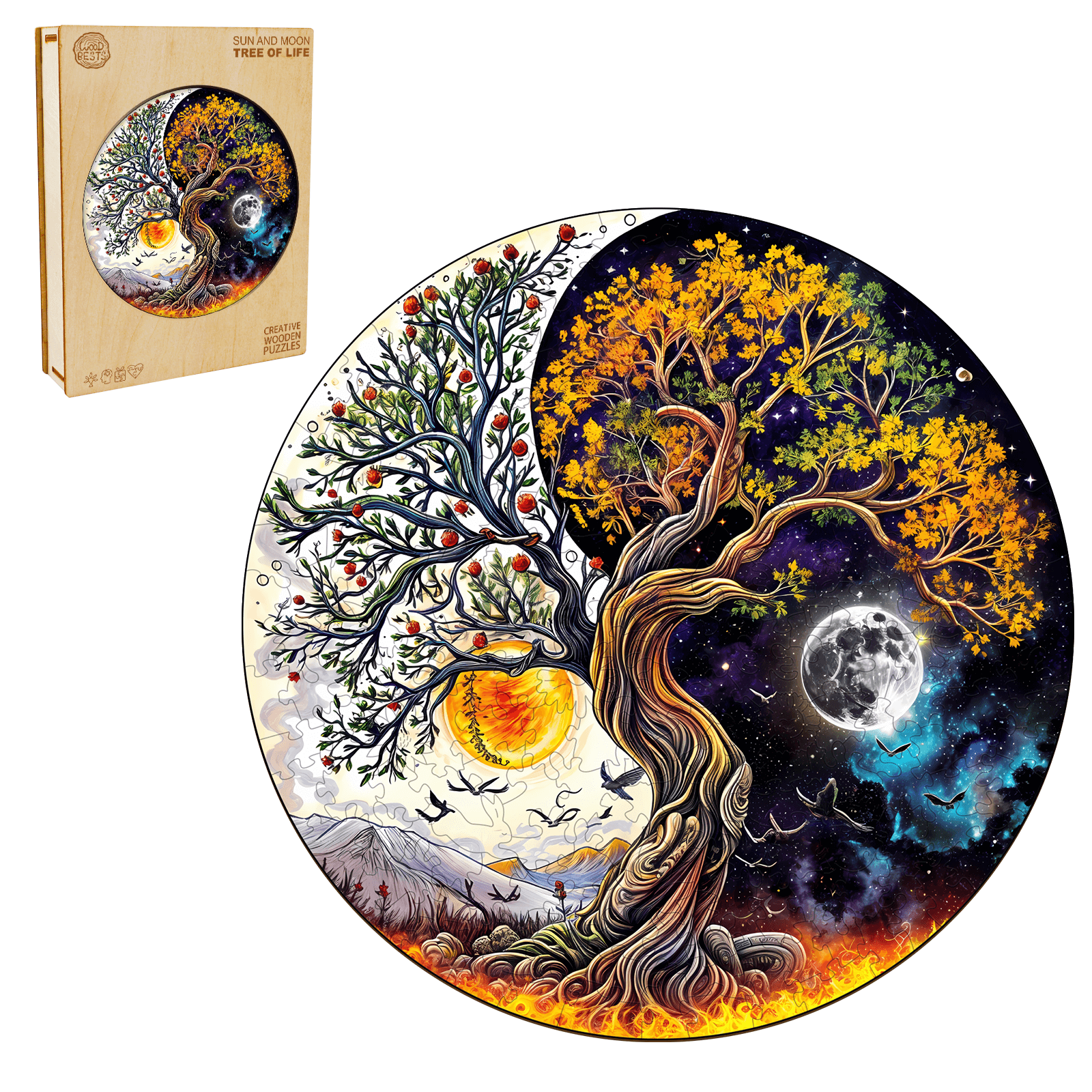 Sun and Moon Tree of Life Wooden Jigsaw Puzzle