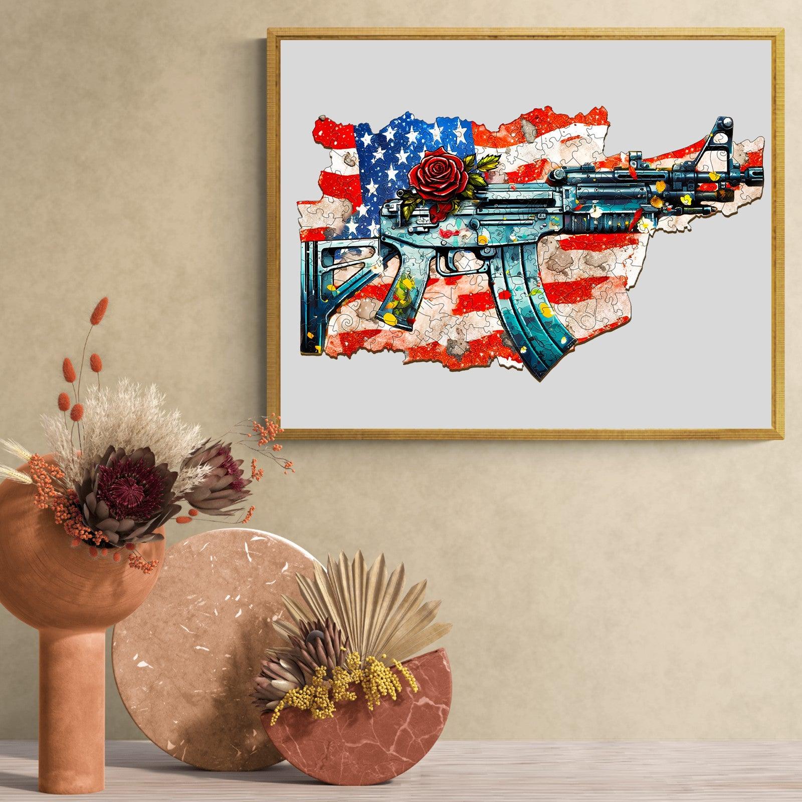 Gun And Rose Wooden Jigsaw Puzzle
