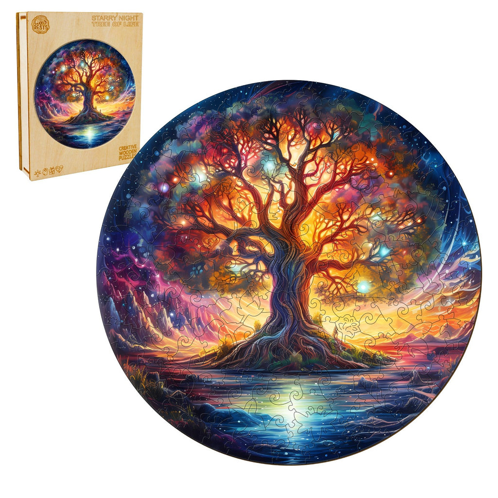 Starry Night Tree of Life Wooden Jigsaw Puzzle