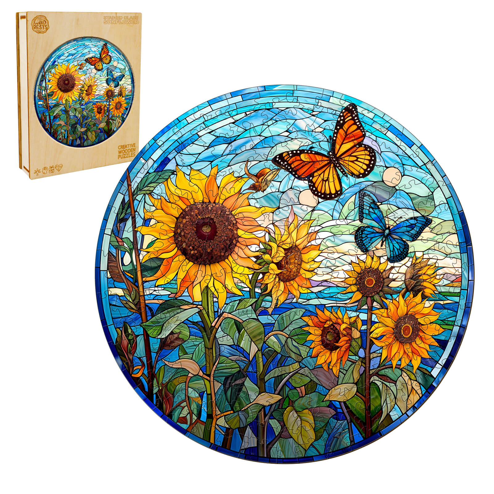 Stained Glass Sunflower Wooden Jigsaw Puzzle