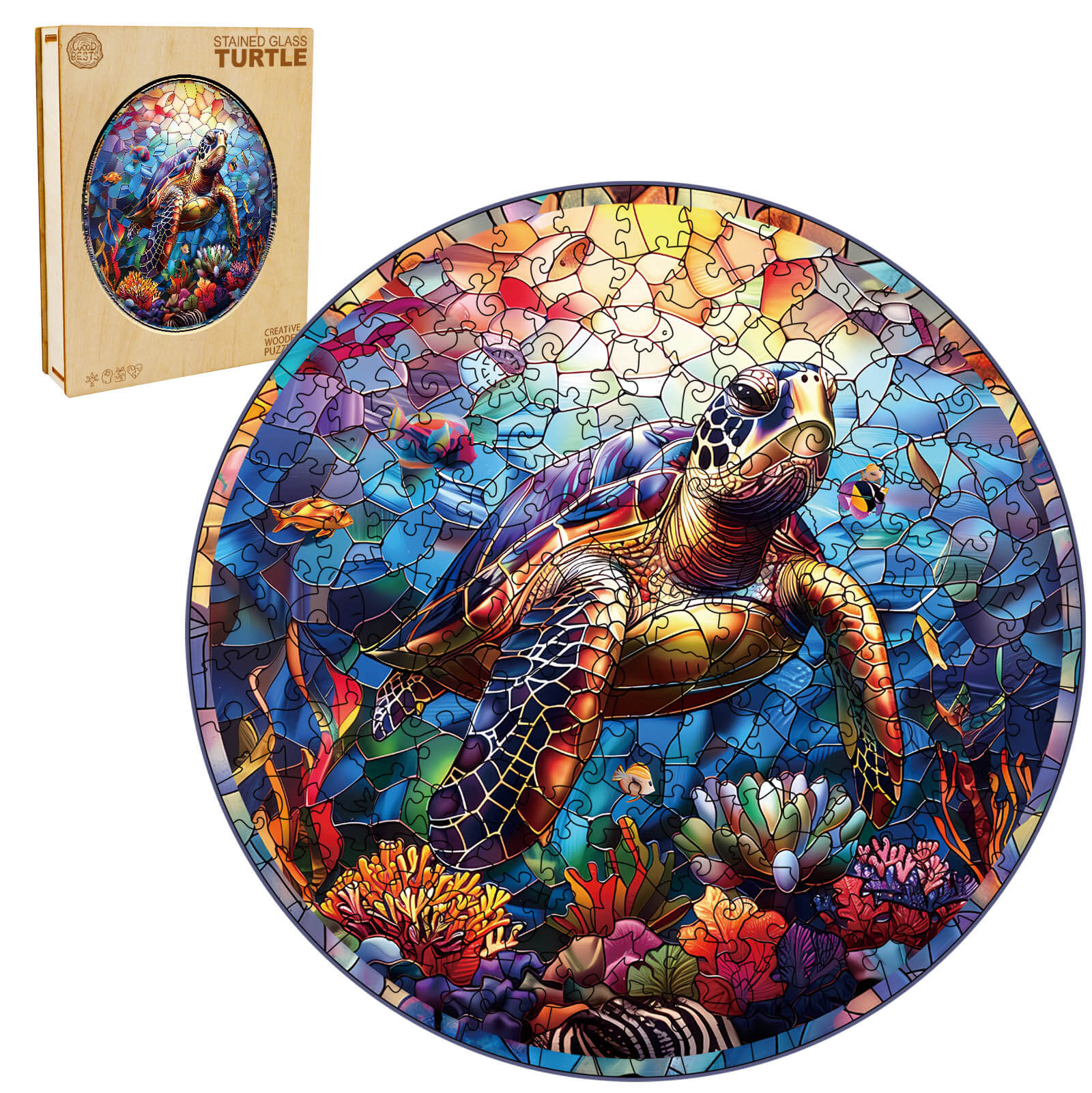 Stained Glass Turtle Wooden Jigsaw Puzzle