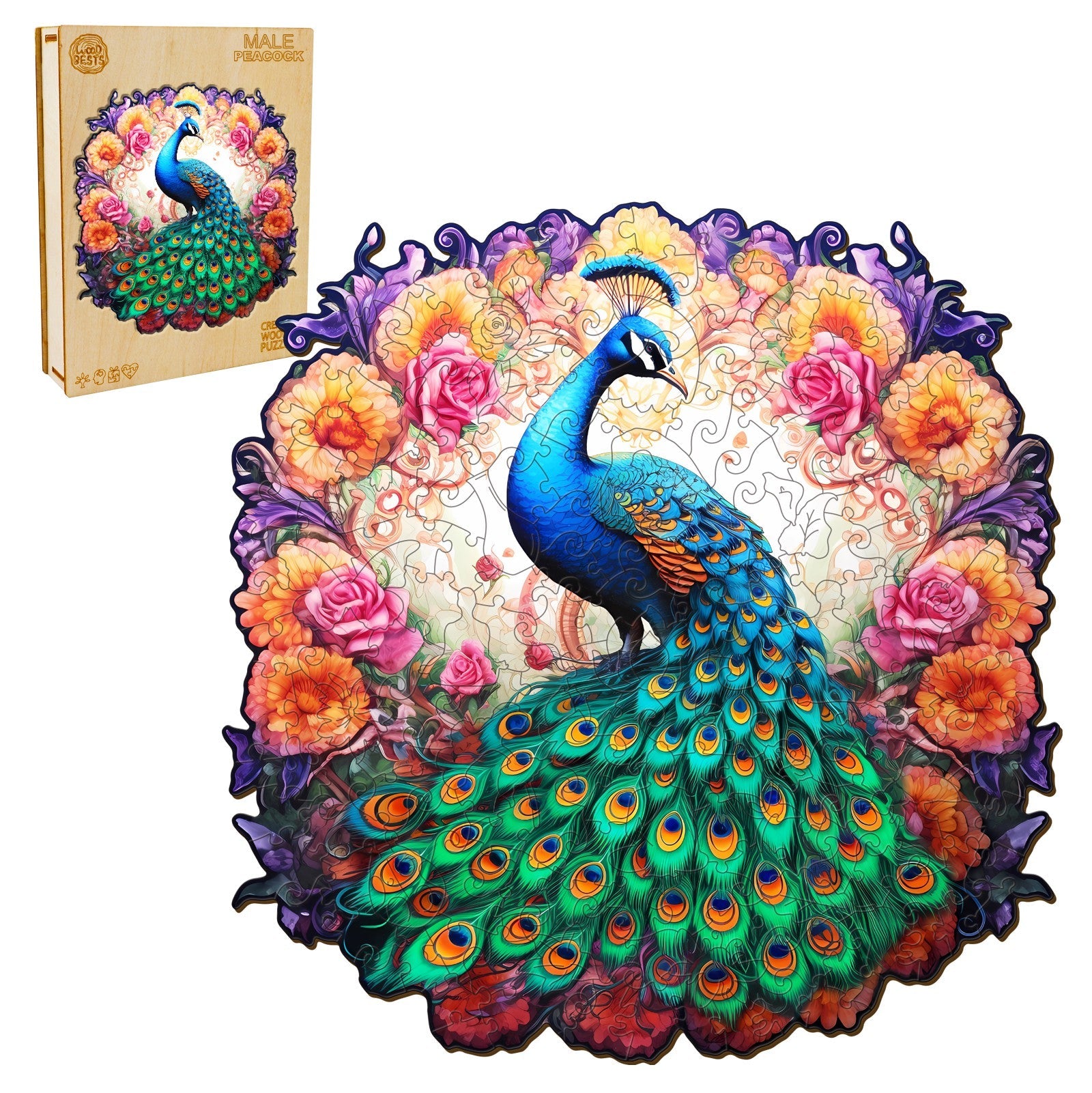 Male Peacock Wooden Jigsaw Puzzle