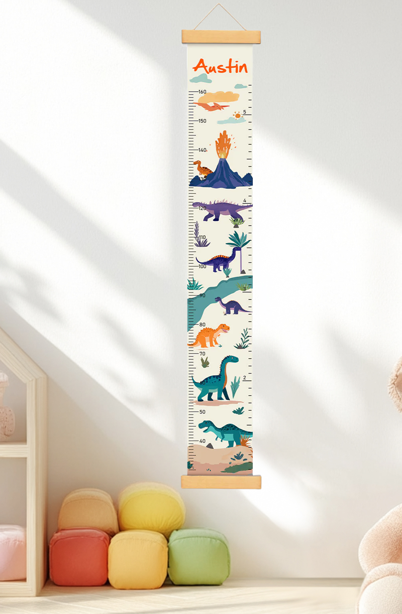 Personalized Dinosaur Adventure Hanging Canvas Height Ruler
