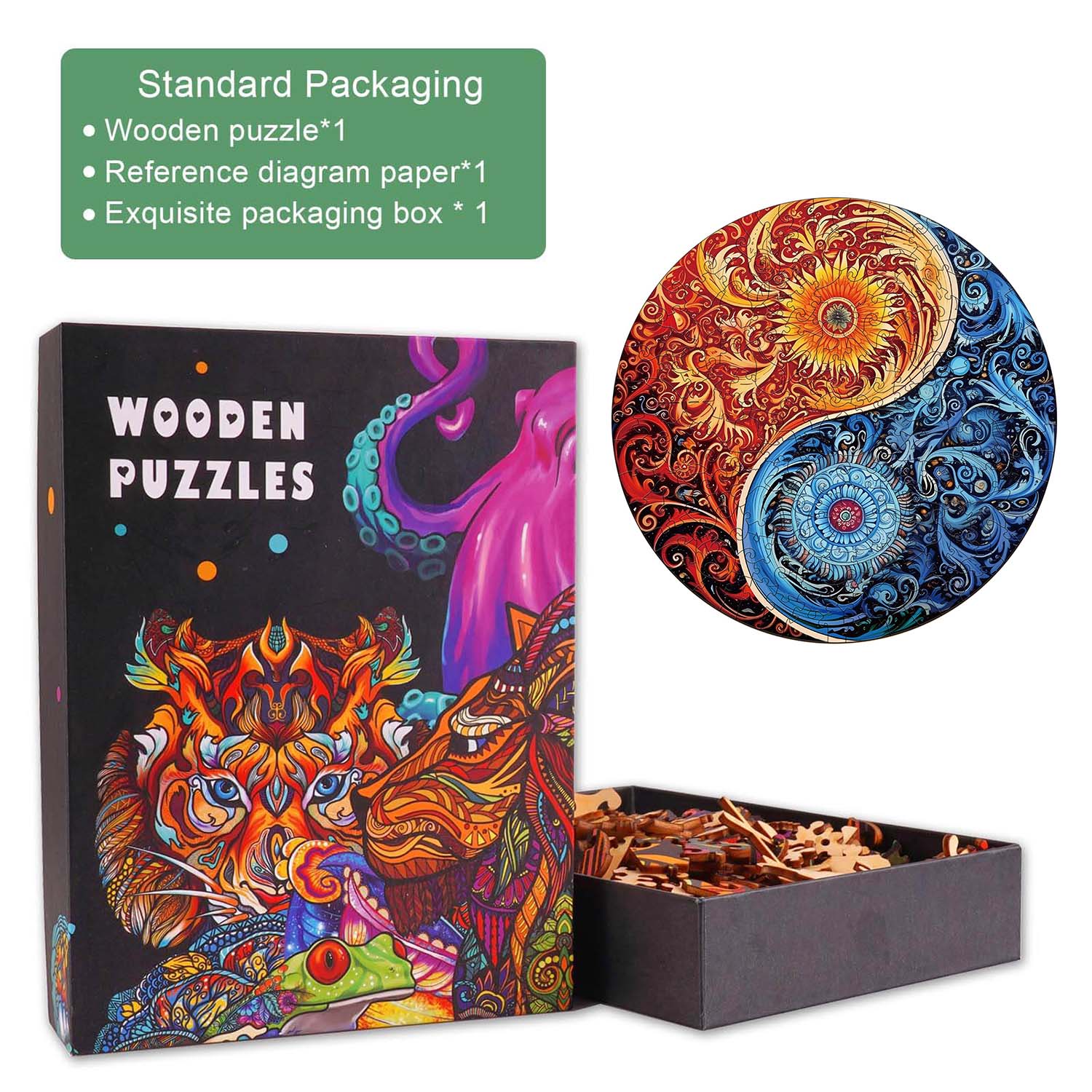 Yellow Blue Yin Yang Wooden Jigsaw Puzzle