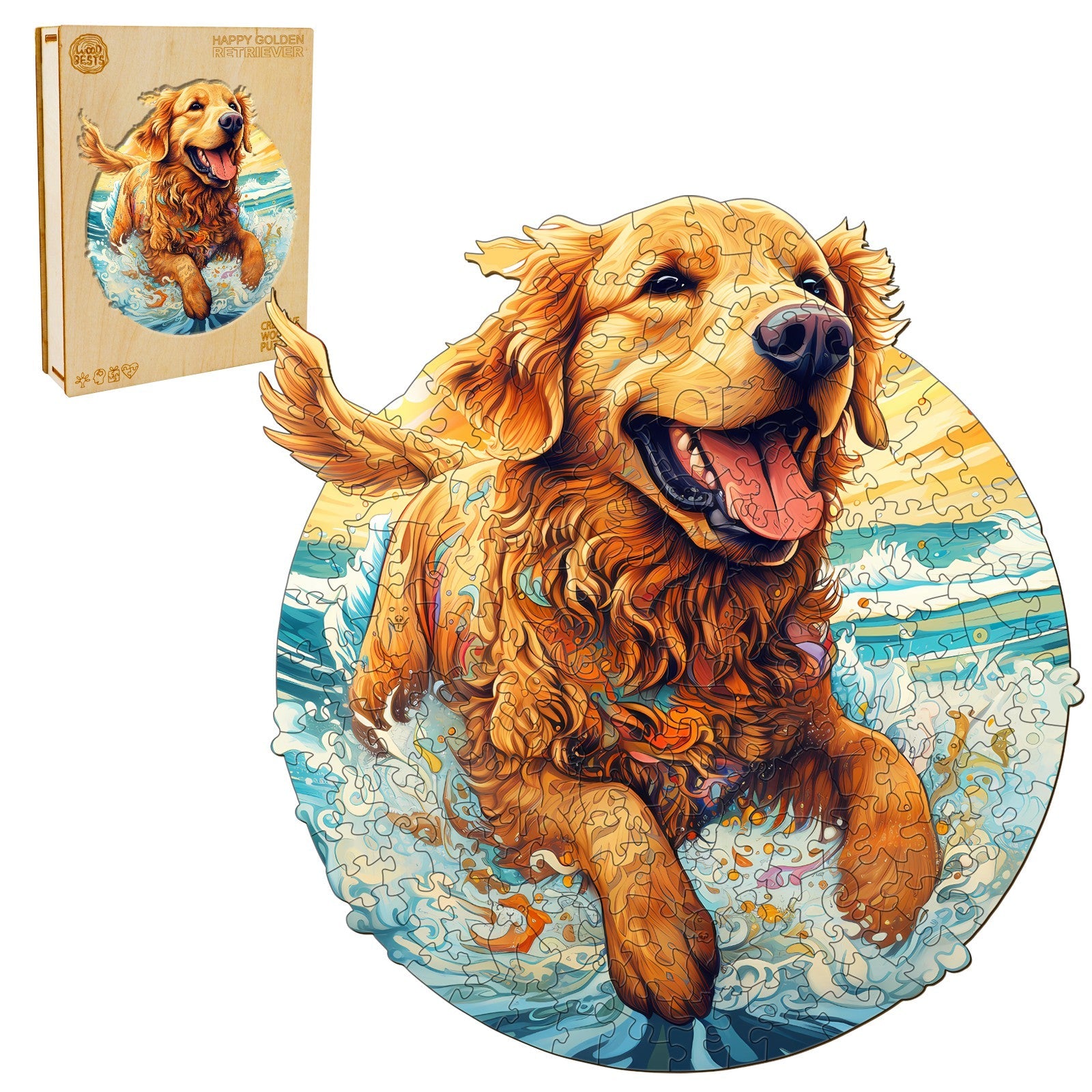Happy Golden Retriever Wooden Jigsaw Puzzle