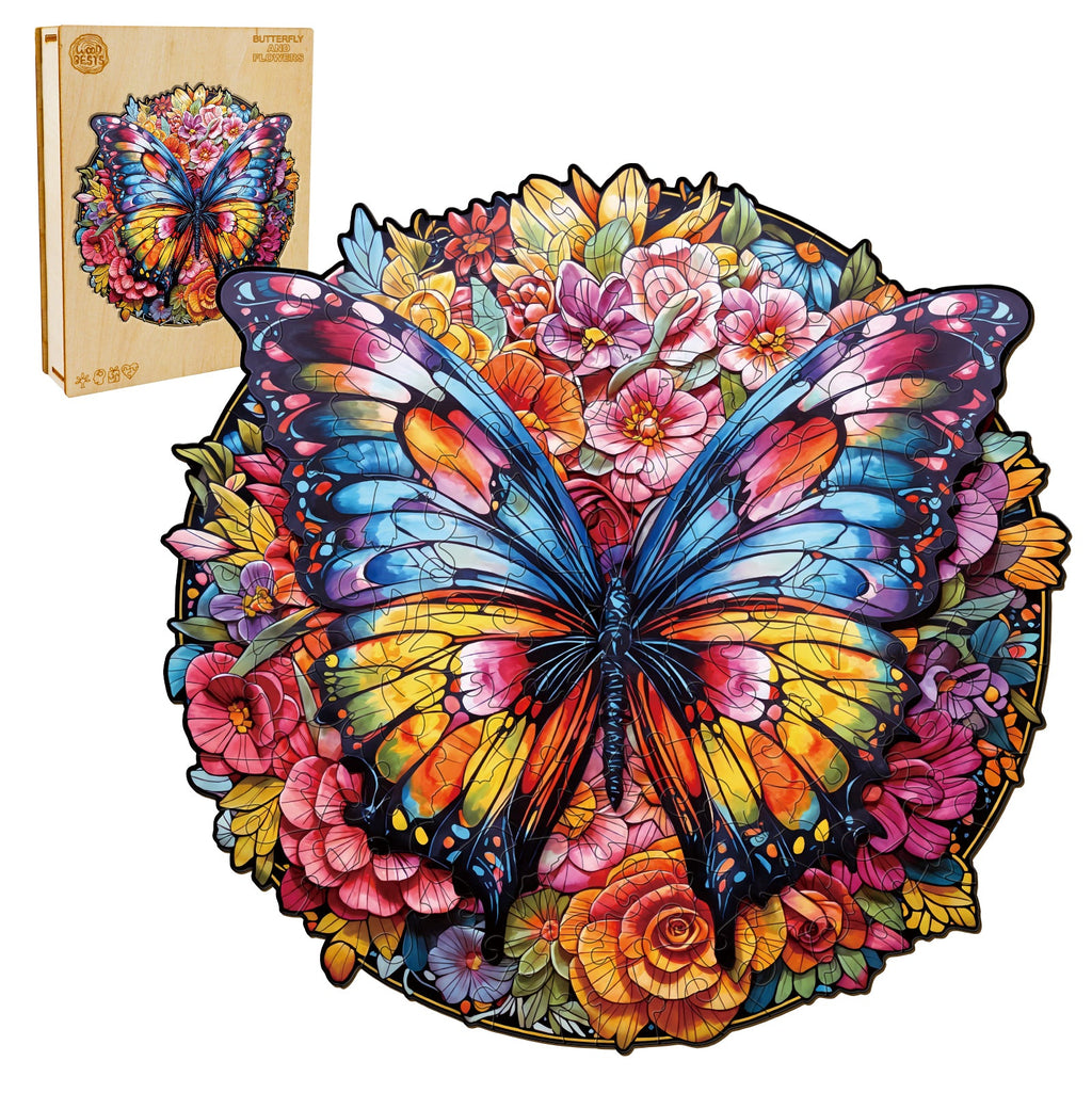 Butterfly And Flowers Wooden Jigsaw Puzzle