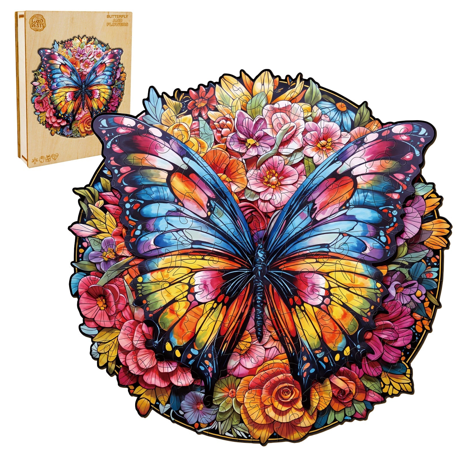 Butterfly And Flowers Wooden Jigsaw Puzzle