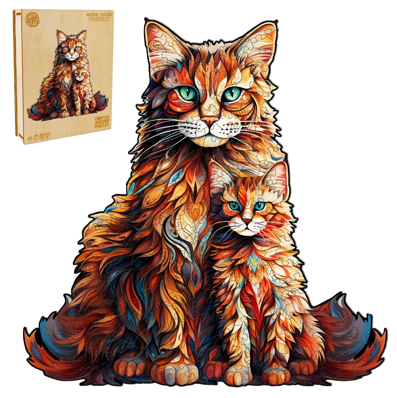 Maine Coon Family Wooden Jigsaw Puzzle