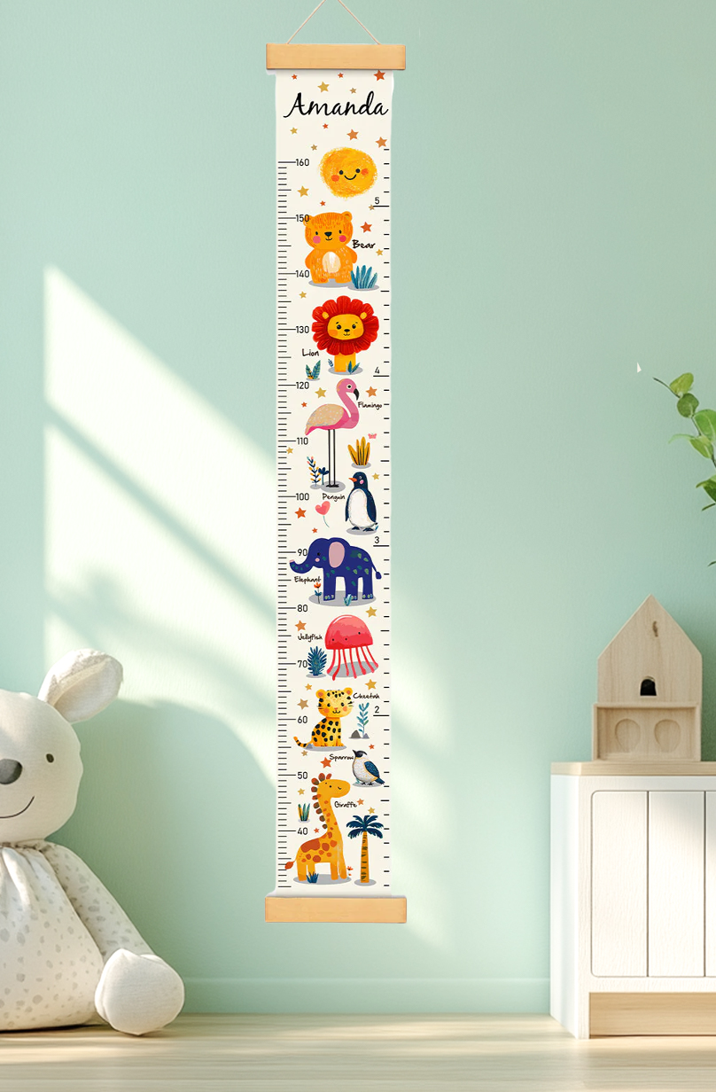 Personalized Cute Animal Hanging Canvas Height Ruler